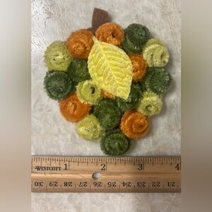 Vintage Pipe Cleaner Grapes Magnet Refrigerator Orange Green Yellow